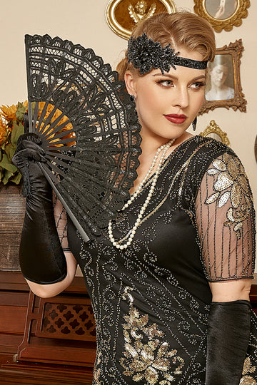 Black 1920s Fan with Fringes